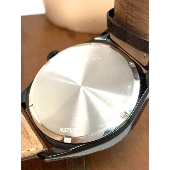 Citizen Men's Watch AO9028-07E Eco-Drive Black Dial Brown Leather Strap 43mm - Picture 7 of 15
